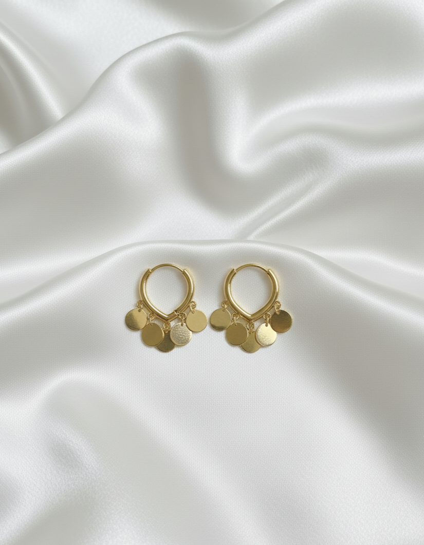 Gold Coin Dangle Hoop Earrings