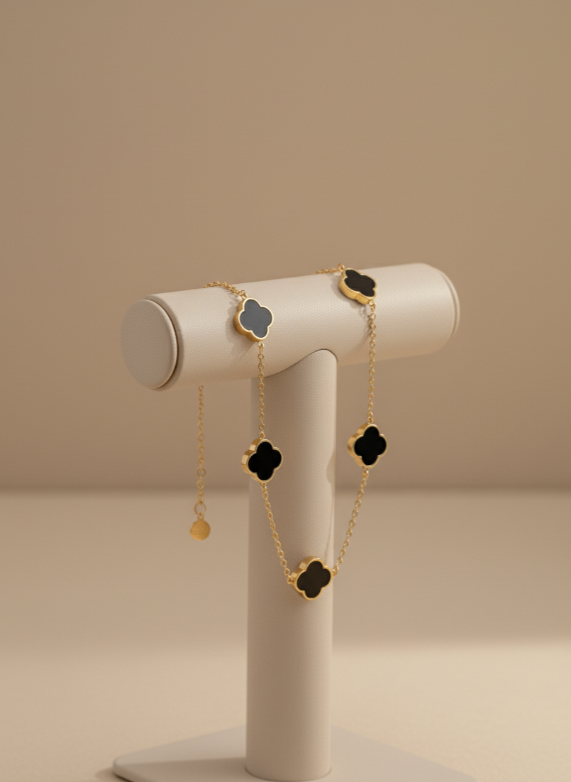 Black Clover Necklace Set – Stainless Steel 18K Gold Plated