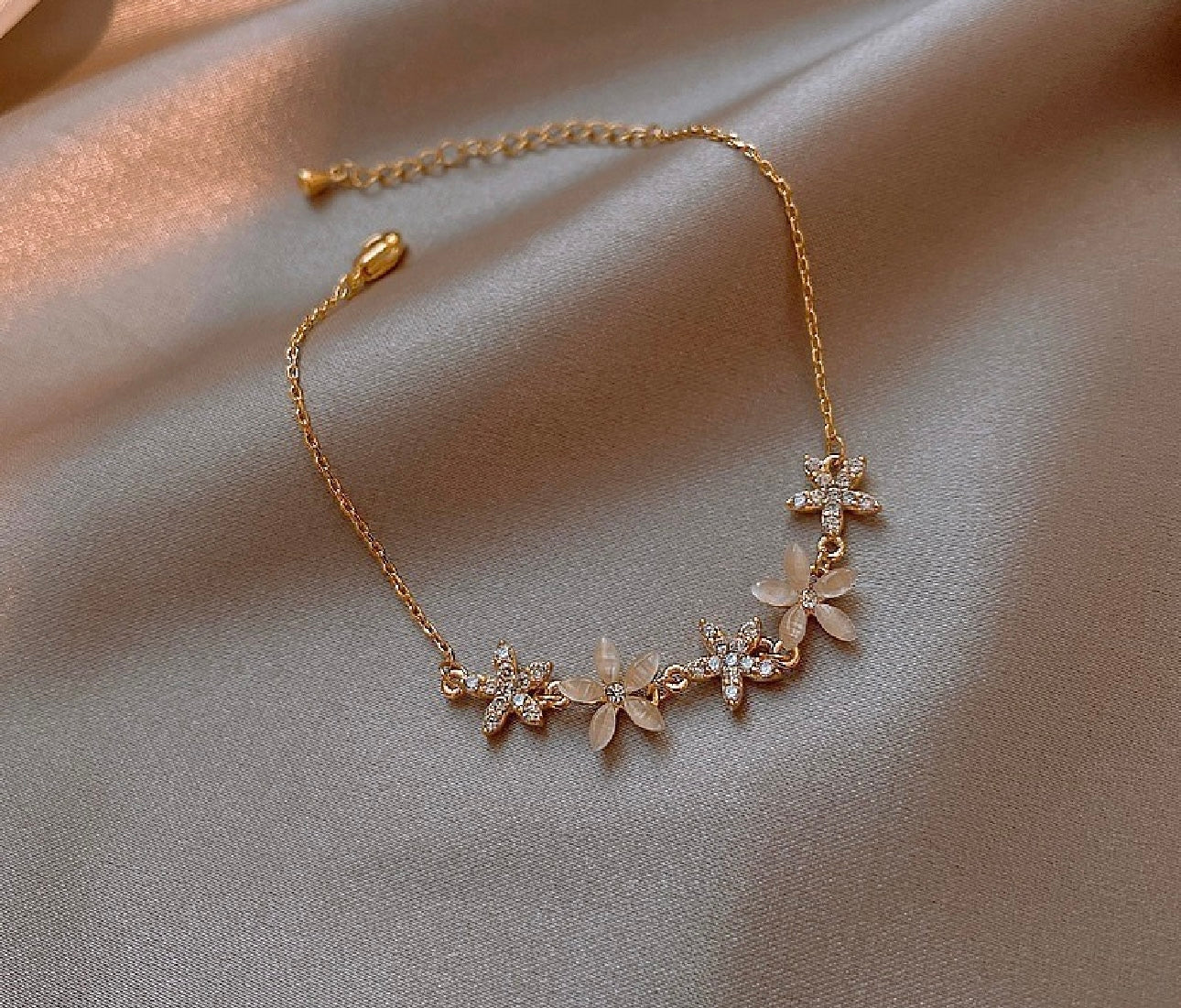 Crystal Blossom Floral Bracelet – Gold Plated