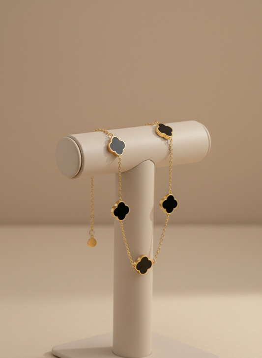 Black Clover Necklace Set – Stainless Steel 18K Gold Plated