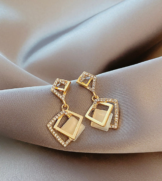 Geometric Crystal Gold Drop Earrings