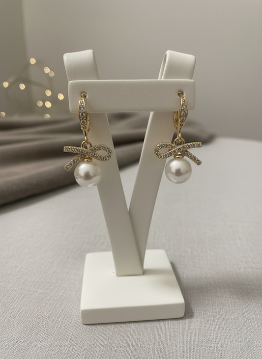 Bow Pearl Drop Earrings